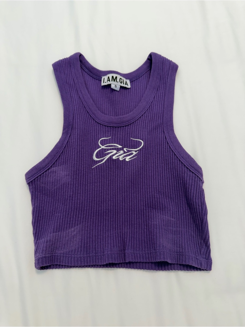 I.AM.GIA Violet Ribbed Logo Crop Tank